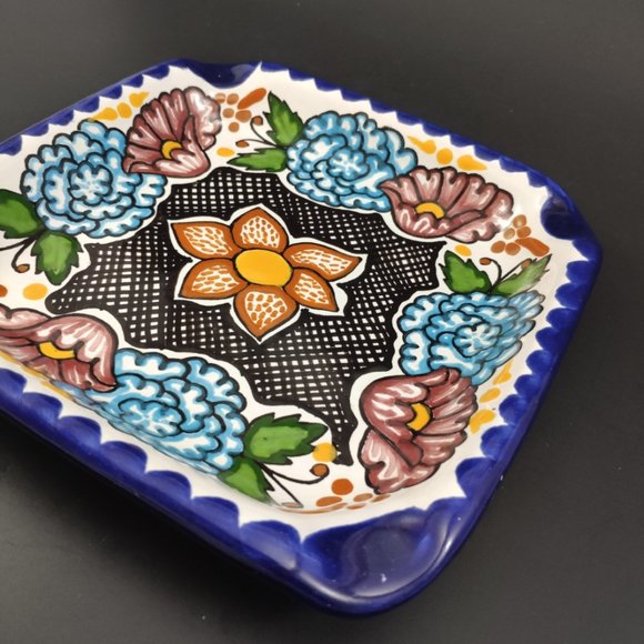Talavera Square Hand Painted Mexican Vintage Dish Plate - Picture 8 of 8